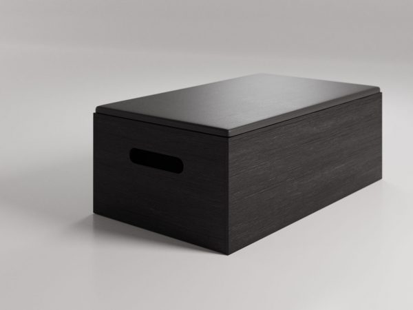 Kiste in Esche schwarz in passender Polsterfarbe
